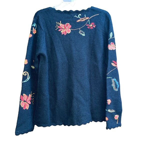 Coldwater Creek L Black Floral Embroidered Cardigan Sweater NWT - Picture 2 of 5
